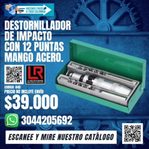 DESTORNILLADOR DE IMPACTO CON 12 PUNTAS MANGO ACERO.