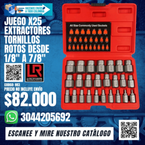JUEGO X25 EXTRACTORES TORNILLOS ROTOS DESDE 1/8" A 7/8"