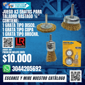 JUEGO X3 GRATAS PARA TALADRO VASTAGO ¼"
