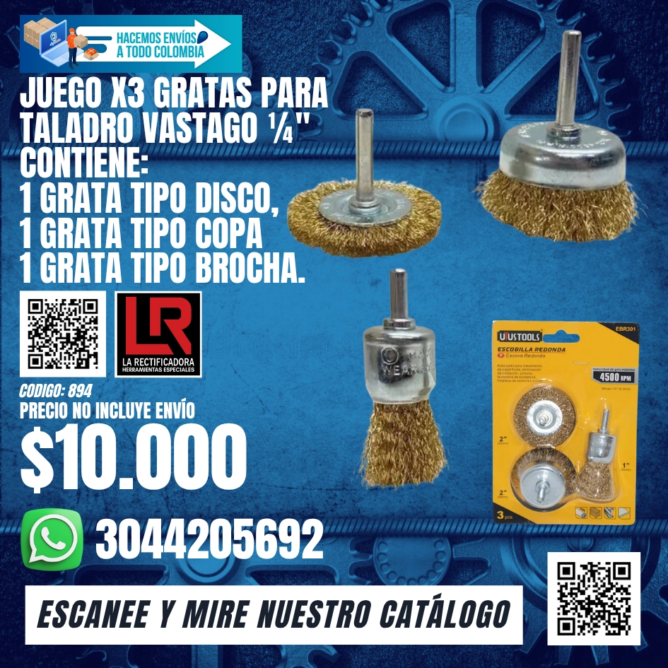 894 JUEGO X3 GRATAS PARA TALADRO VASTAGO