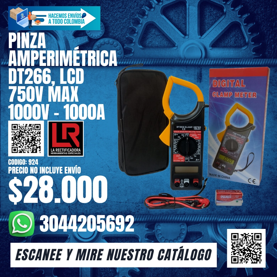 924 PINZA AMPERIMETRICA DT266 LCD 750V MAX. 1000 V 1000 A 924 PINZA AMPERIMETRICA DT266 LCD 750V MAX. 1000 V 1000 A
