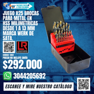 JUEGO X25 BROCAS PARA METAL EN HSS MILIMETRICAS DESDE 1 A 13 MM MARCA WERK DE SATA.