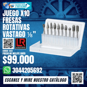 JUEGO X10 FRESAS ROTATIVAS VASTAGO ⅛"