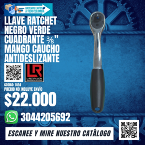 LLAVE RATCHET NEGRO VERDE CUADRANTE ⅜" mango caucho antideslizante