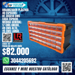 ORGANIZADOR PLÁSTICO 40 ESPACIOS: DE 3X5X14 CMS