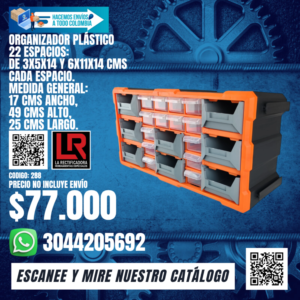 ORGANIZADOR PLÁSTICO 22 ESPACIOS: DE 3X5X14 Y 6X11X14 CMS CADA ESPACIO.