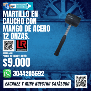 MARTILLO EN CAUCHO CON MANGO DE ACERO 12 ONZAS.