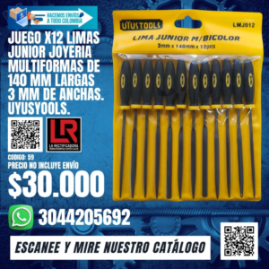 JUEGO X12 LIMAS JUNIOR JOYERIA MULTIFORMAS DE 140 MM LARGAS 3 MM DE ANCHAS. UYUSYOOLS.