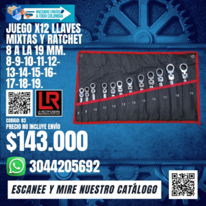 JUEGO X12 LLAVES MIXTAS Y RATCHET 8 A LA 19 MM.