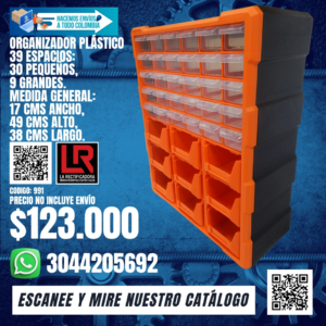 ORGANIZADOR PLÁSTICO 39 ESPACIOS: 30 PEQUEÑOS,9 GRANDES.