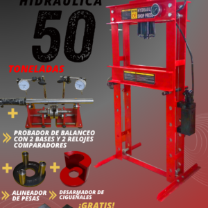 Prensa Hidráulica 50 Toneladas + Probador, Alineador y Bases – Combo 12