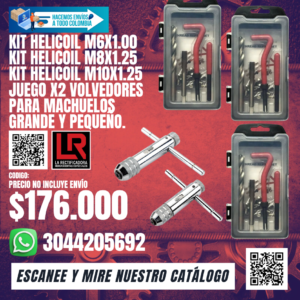 Juego Kits Helicoil M6, M8, M10 + Volvedores para Machuelos Combo20
