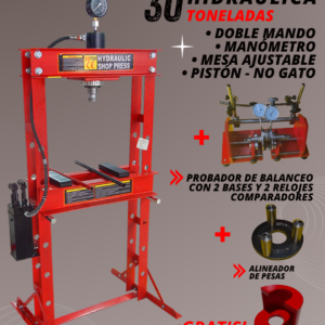 Prensa Hidráulica 30 Toneladas + Probador de Balanceo y Alineador – Combo 3