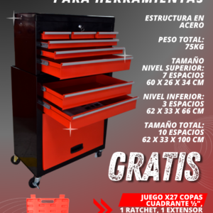 Gavetero para Herramientas en Acero de 10 Espacios + Juego de Copas – Combo 6